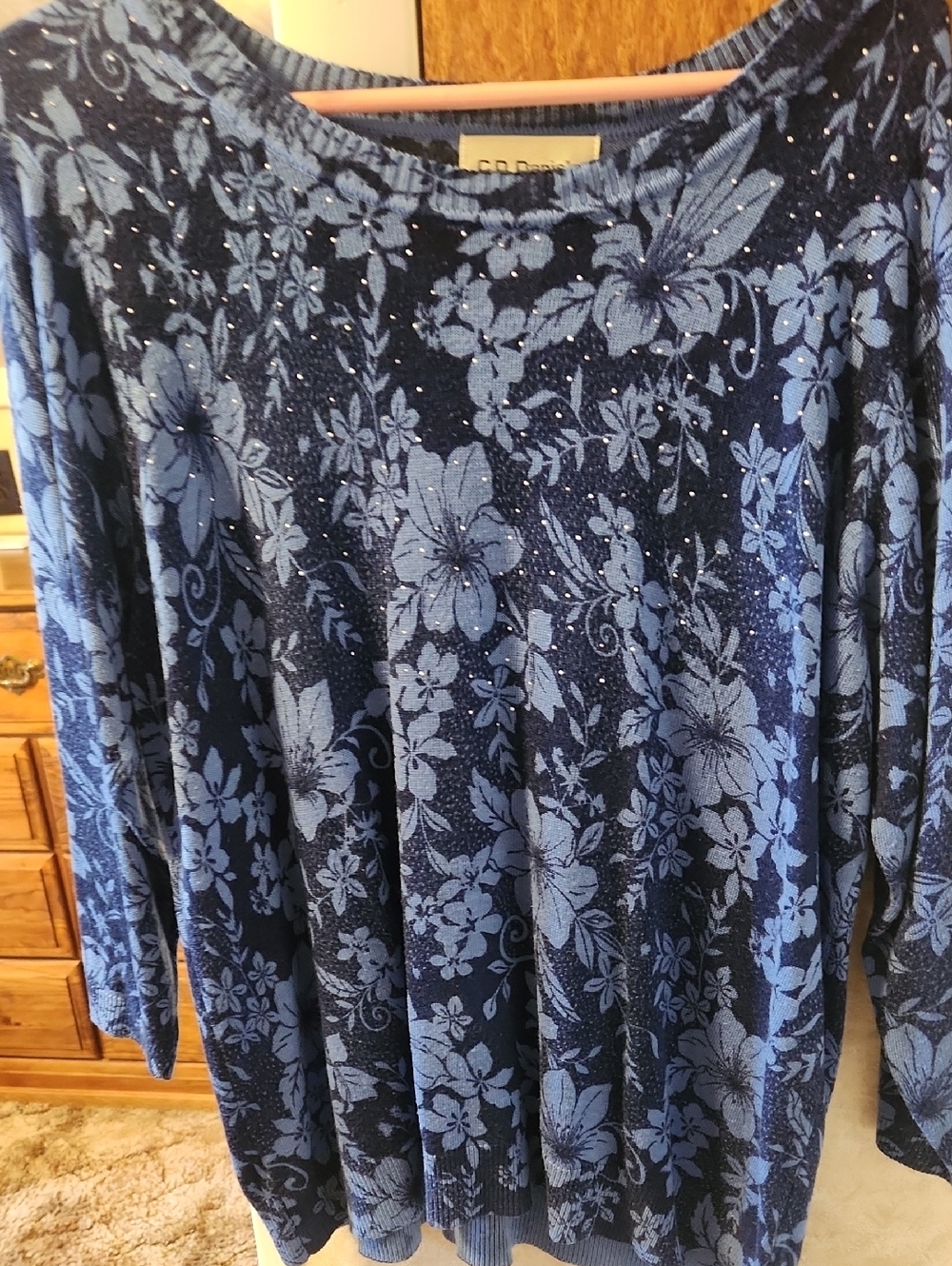 1X Acrylic Washable Blue Floral Sparkle Sweater List#41